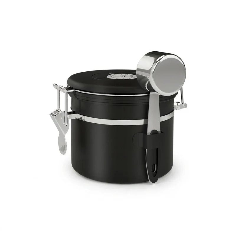 Airtight Stainless Steel Coffee Canister 22oz (1800ml) with Scoop — Black