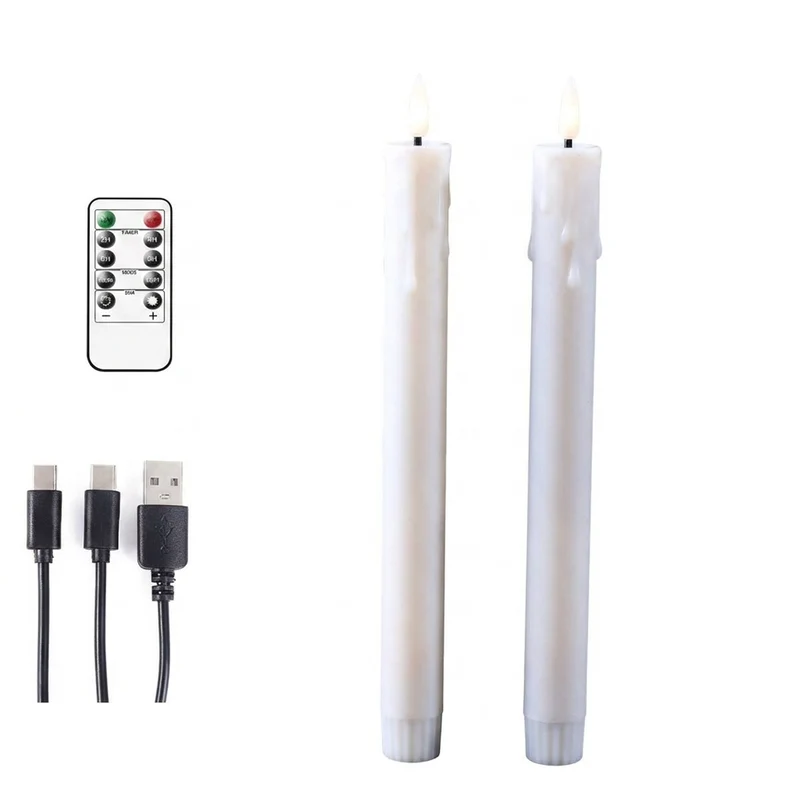 Rechargeable 10-inch Flameless LED Taper Candles — Warm White, 2 or 4 Pack (Beige or White)
