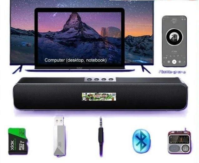 Soundbar Bluetooth 5.0 Wireless Audio Stereo per TV PC Smartphone 38cm Hi-Fi