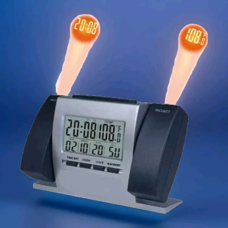 Orologio Digitale con Proiettore LED, Sveglia, Termometro, Data e Display LCD