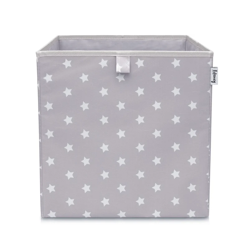 Scatola porta oggetti giocattoli, grigia chiara con stelline, 33x33x33 cm