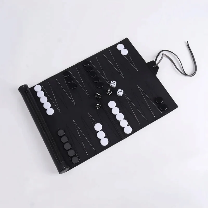 Roll-up Backgammon Set — Portable Foldable PU Leather Travel Board