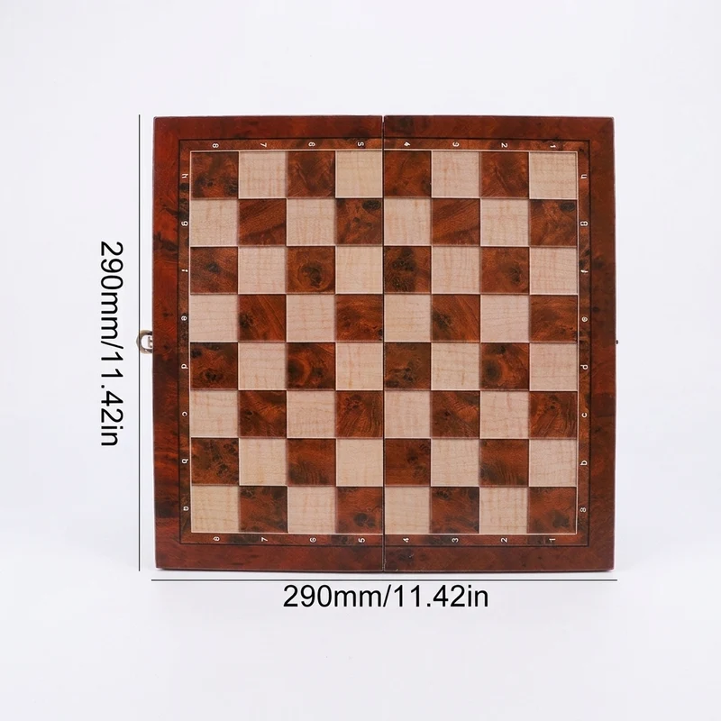 29x29cm Foldable 3‑in‑1 Wooden Chess, Checkers & Backgammon Board