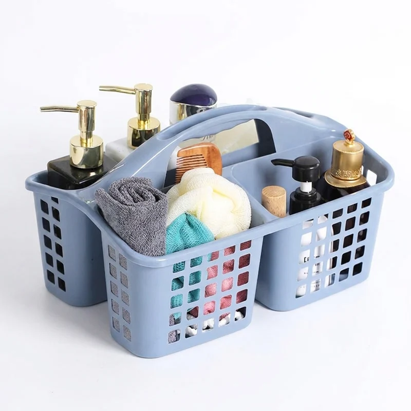 Portable Plastic Shower Caddy with Handle — Divided Storage Basket 30×20×13cm