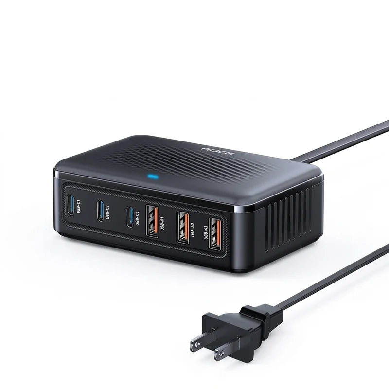 Rocoren 100W GaN 6‑Port Desktop USB Charger – 3x USB‑C & 3x USB‑A