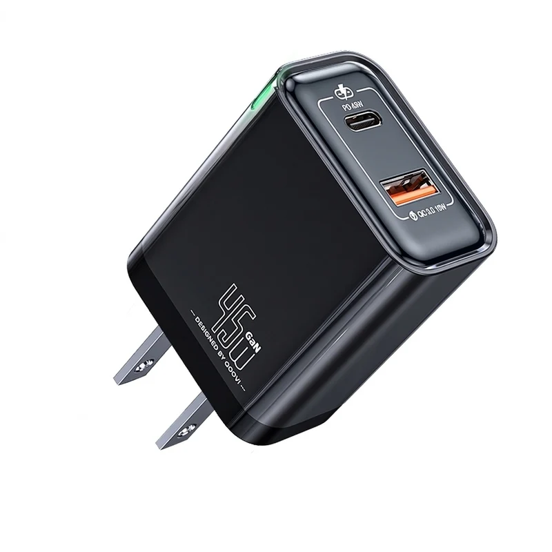 QOOVI 65W GaN 3‑Port Charger – USB‑C PD & Quick Charge 4.0, 2x USB‑C + USB‑A