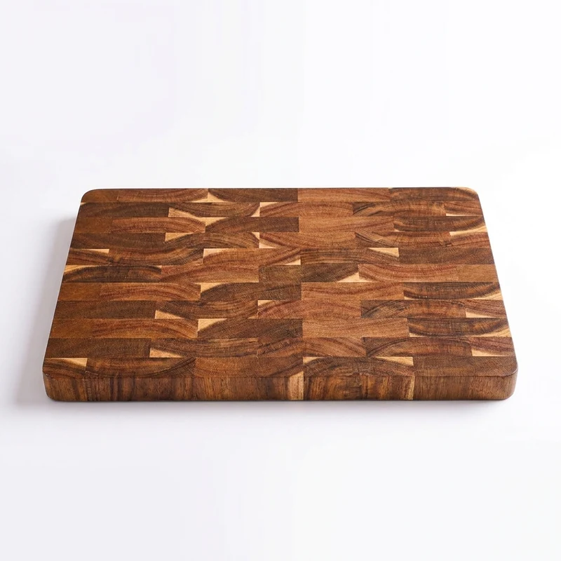 15-inch End Grain Acacia Rectangular Chopping Board with Side Handle (390×275×25mm)