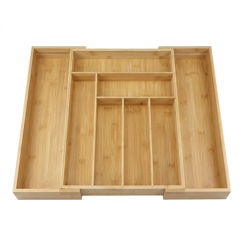 Expandable Cutlery Tray — Wooden or Black Plastic, 6–8 Compartments