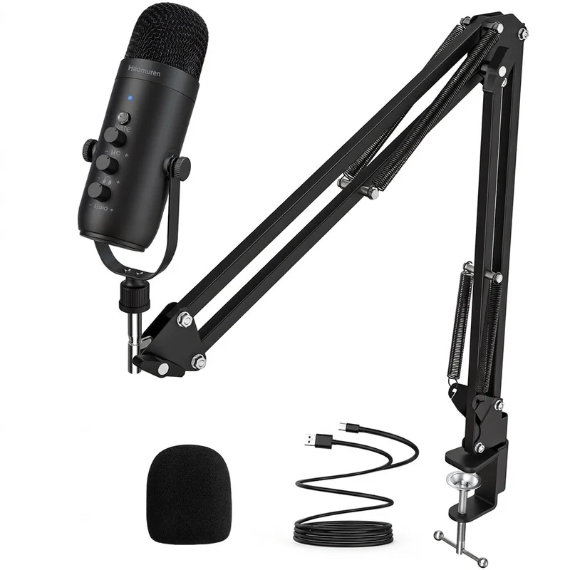 USB Cardioid Condenser Microphone Kit with Boom Arm — Plug-and-Play for Podcasting & Streaming