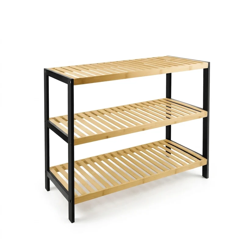 3-Tier Natural Bamboo Shoe Rack — Durable, Moisture-Resistant, Holds 12 Pairs (55 x 70 x 25 cm)