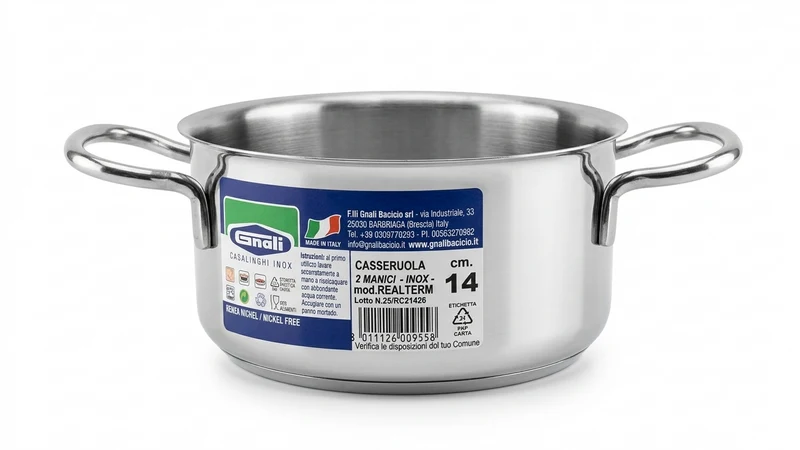 Gnali Casseruola 2 Manici Modello Realterm Ø 14 cm in Acciaio Inox – Made in Italy – Senza Nichel / Nickel Free