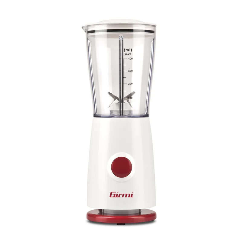 Girmi FR0301 Frullatore Elettrico Compatto 170W | Capacità 400cc | 4 Lame in Acciaio Inox | Funzionamento Pulse e Bicchiere Graduato | Soluzione Salvaspazio per Cucina