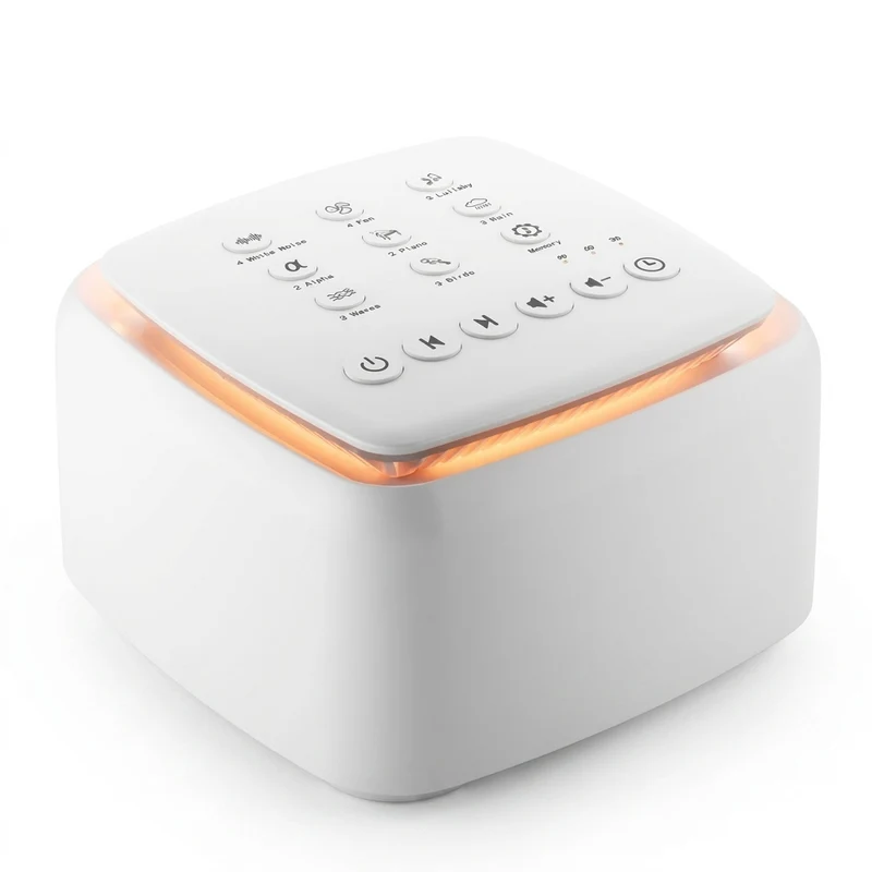 Rechargeable White Noise Machine — 30 Soothing Sounds & Warm Light (White)