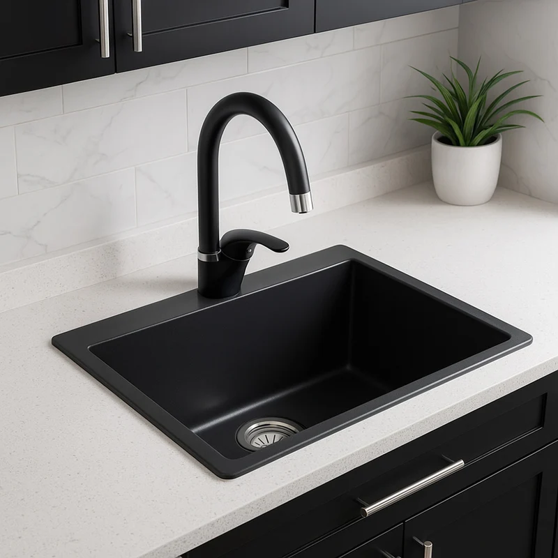 Rubinetto da cucina canna alta orientabile moderno nero opaco