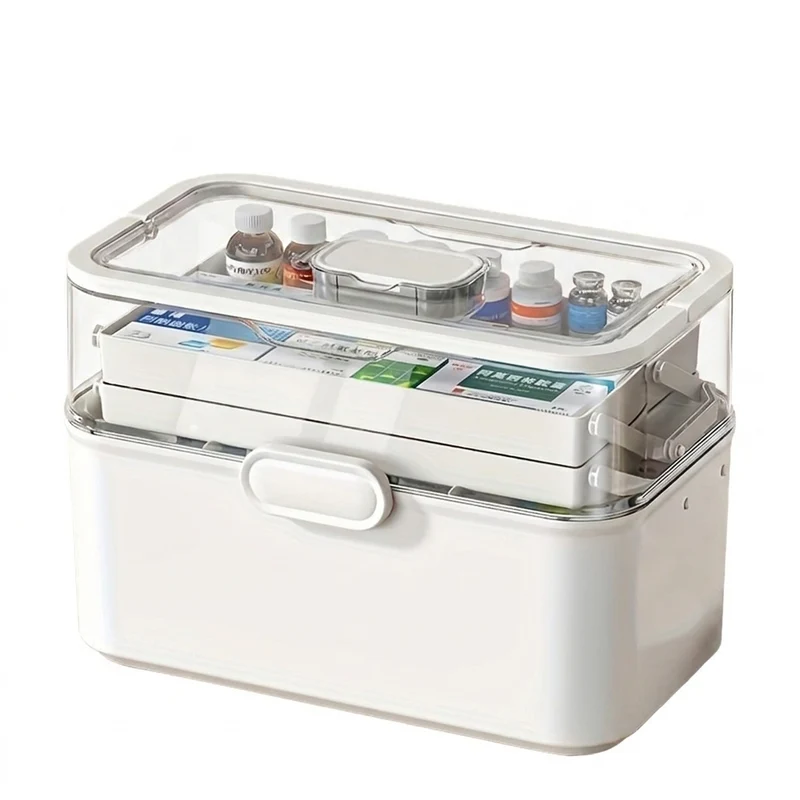 Large Capacity Foldable Medicine Storage Box with Clear Lid — Modern White Plastic Organiser