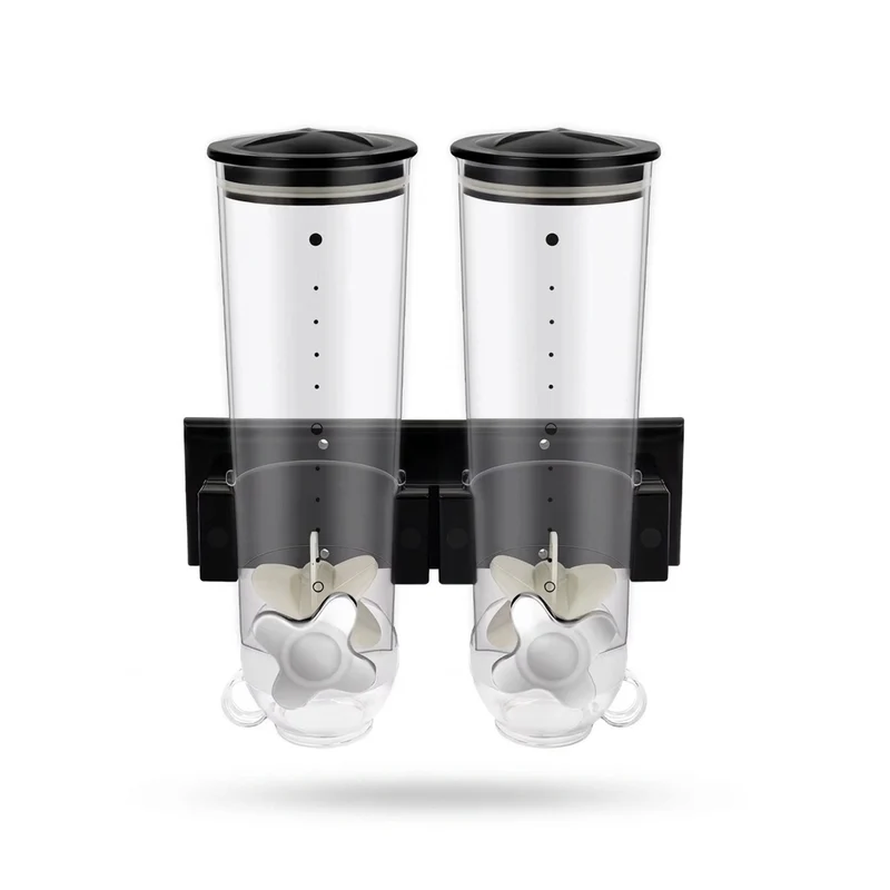 3L Wall‑Mounted Double Cereal Dispenser — Black with Measuring Cups