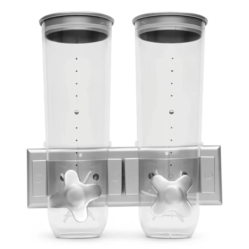 Wall‑Mounted Double Cereal & Candy Dispenser — Silver, 3L