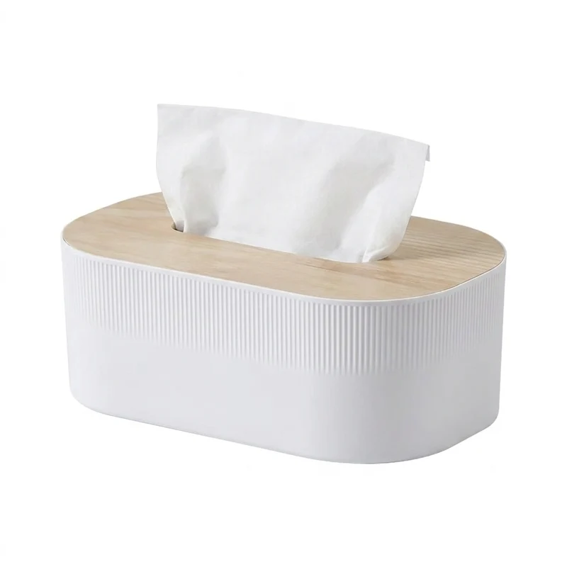 Bamboo & Solid Wood Tissue Box — Removable Napkin Holder, White or Black