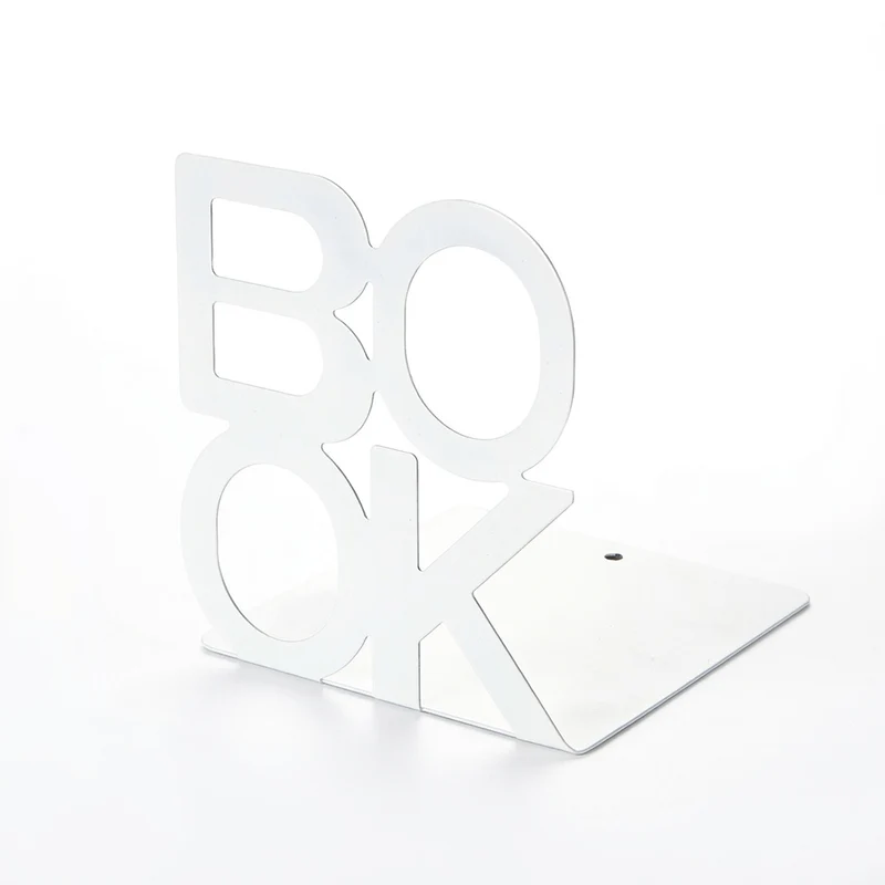 Metal L-Shaped Bookend — Non-Slip Book Support for Home, Office & Library (White/Black)