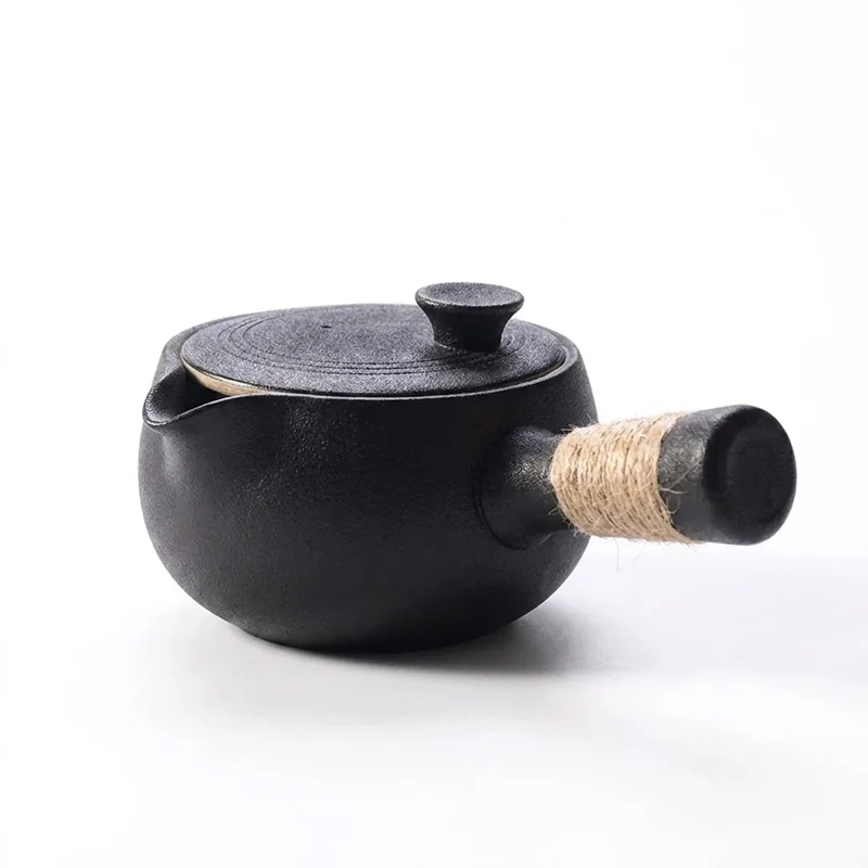 Japanese-style Rough Pottery Side-Handle Teapot — 500ml Handmade Ceramic