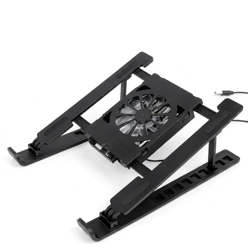 Foldable Laptop Cooling Stand with Single Fan - Portable Elevated Notebook Holder