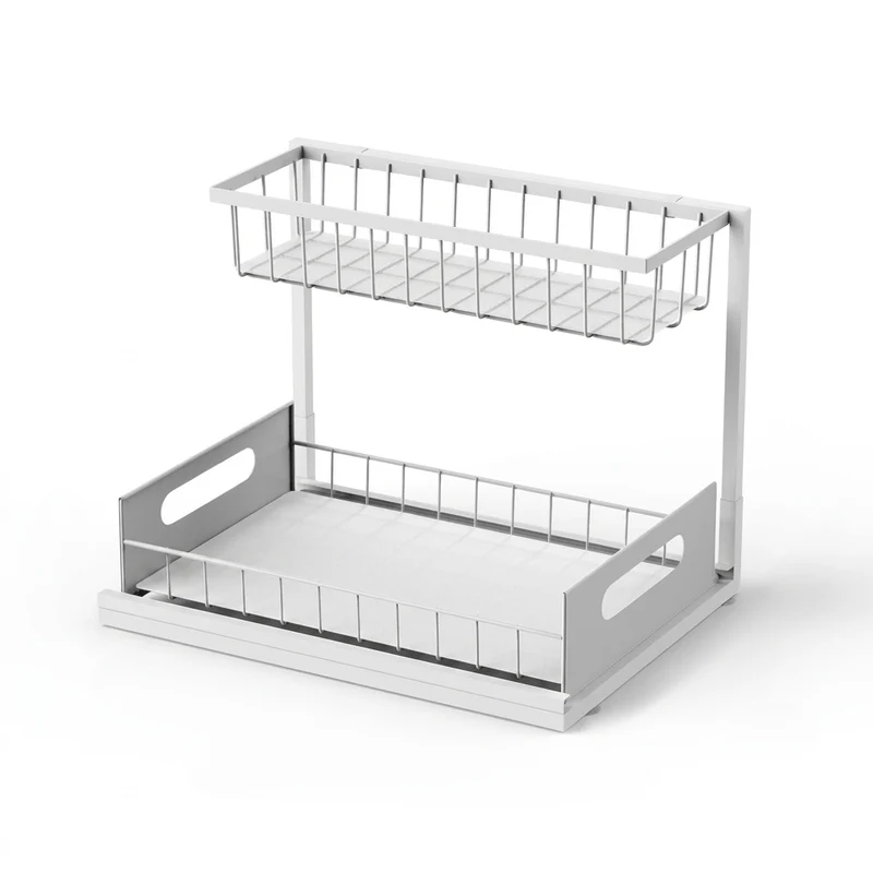 2-Tier Sliding Under-Sink Organiser – Rustproof Metal Storage for Kitchen & Bathroom Cabinets