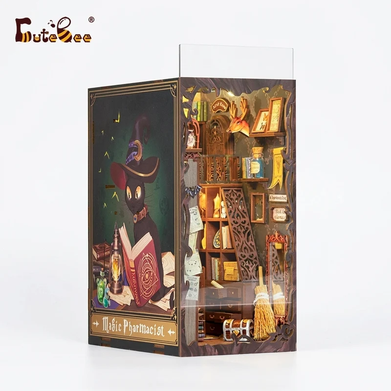 Book Nook Miniature Dollhouse Kit with Touch Light & Dust Cover — Nebula Common Room