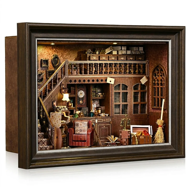 Secret Attic Book Nook Kit — 3D Wooden DIY Bookend with Light Effect