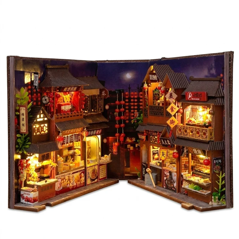Retro Street-Food Book Nook DIY Wooden Miniature Kit — Shelf Insert