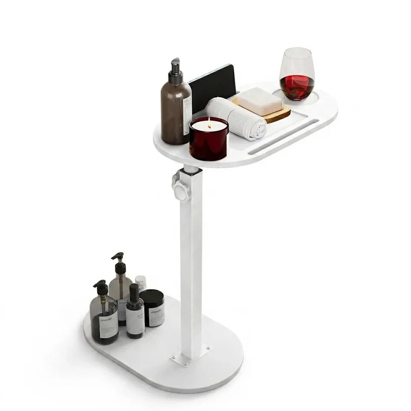 Bamboo Bathtub Side Tray – Height Adjustable Freestanding Bath Caddy