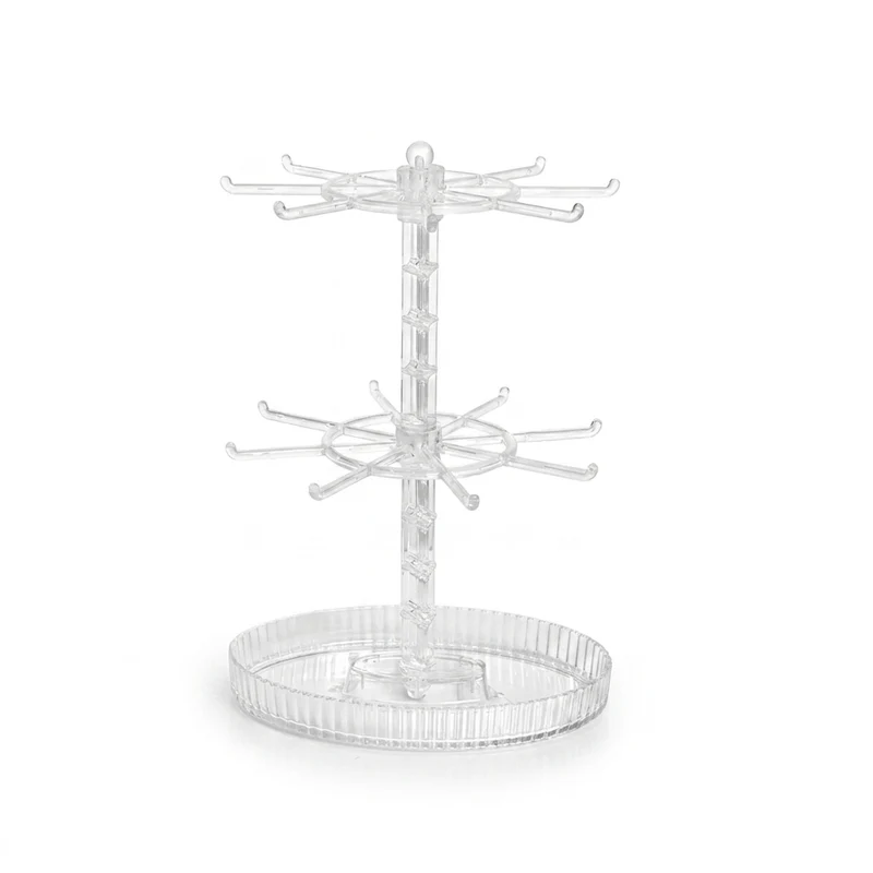 Rotatable 2- or 3-Tier Jewellery Display Stand — 16 or 24 Hooks, Black or Transparent