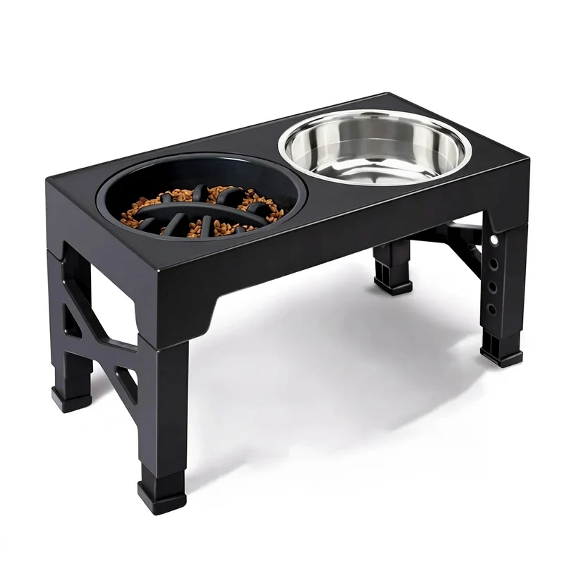 Adjustable Elevated Dog Feeder with Double Stainless Steel Bowls — Small to Large Dogs