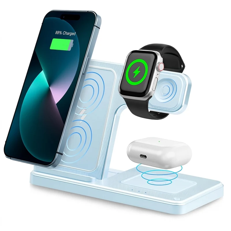 3-in-1 Magnetic Foldable Wireless Charger — 18W Fast Charge for iPhone, iWatch & AirPods