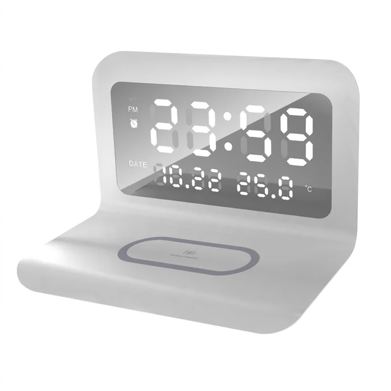 15W Qi Wireless Charger Stand with Alarm Clock & Thermometer (USB-C)