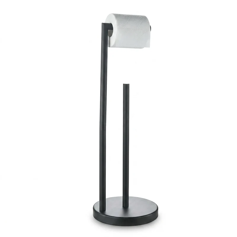 Stainless Steel Freestanding Toilet Roll Holder, Black – Standing Holder with 4‑Roll Storage