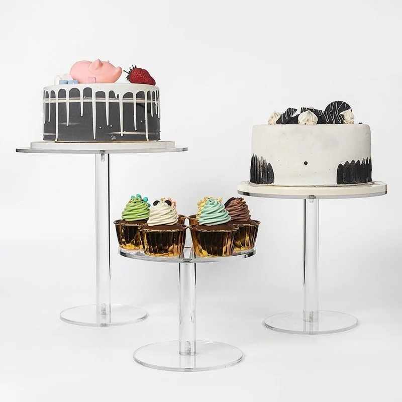 Transparent Acrylic Round Cake Stand for Desserts, Cupcakes & Events — 15/18.7/22.5cm