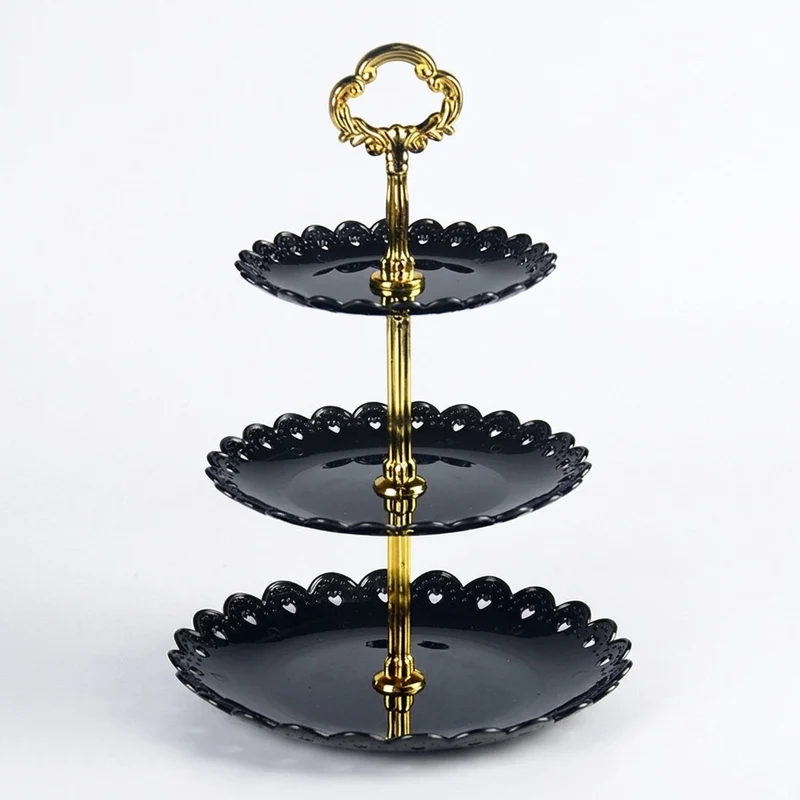 3-Tier ABS Cake Stand — Fruit & Dessert Display (Black or White)