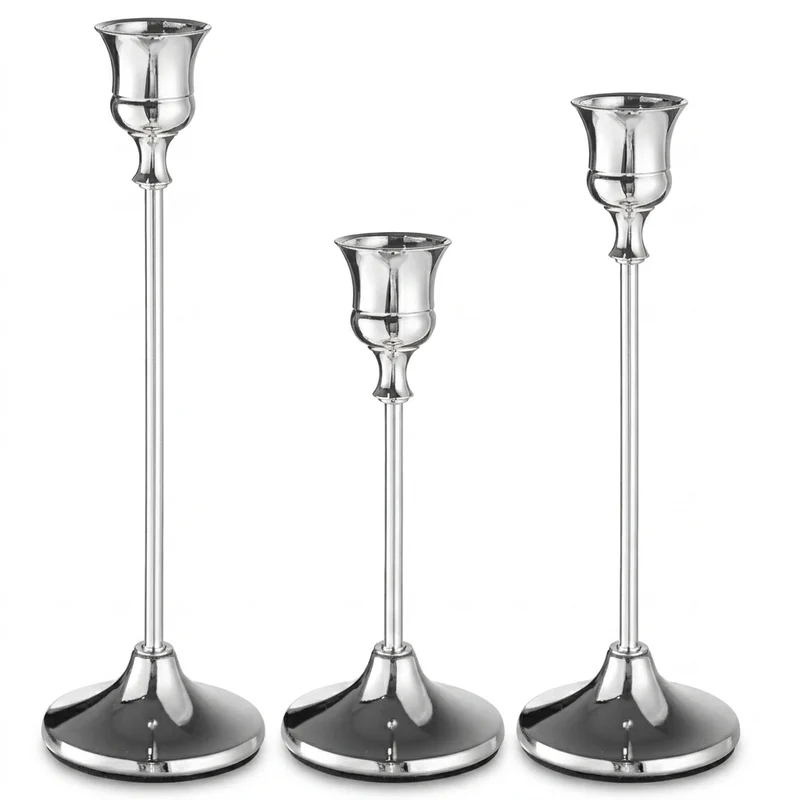 Vintage Elegant Tabletop Candle Holders – Metal & Aluminium, Single or 3‑Piece Sets