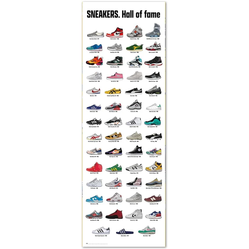 Maxi Poster XXL Porta o Parete - Sneakers Hall of Fame (Nike, Adidas, New Balance, Fila, Reebok, Jordan, Converse) Incorniciabile per Cameretta, Negozio, Ufficio 53x158 cm