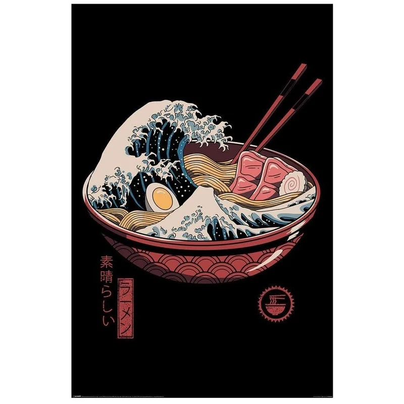 Maxi Poster Artistico Vincent Trinidad – Great Ramen Wave (La grande Onda di Kanagawa) Hokusai Incorniciabile 91x61cm
