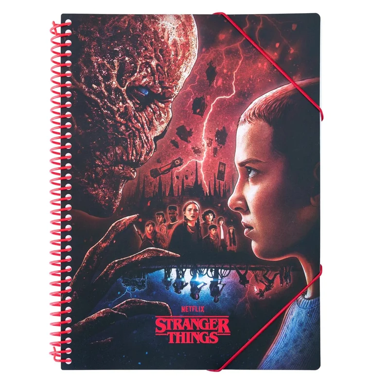 Portalistini A4 (Stranger Things) Gadget Ufficiale - Raccoglitore Porta Documenti con 30 Buste Transparenti A4, Elastico e Copertina Flessibile | Quaderno Portadocumenti Cancelleria