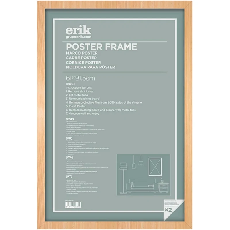 Grupo Erik: Cornice Poster 61 x 91,5 cm effetto legno Faggio Bombata da parete grande, in legno MDF Curvo , Cornice per Maglia da Calcio, Cornice per Quadri grandi