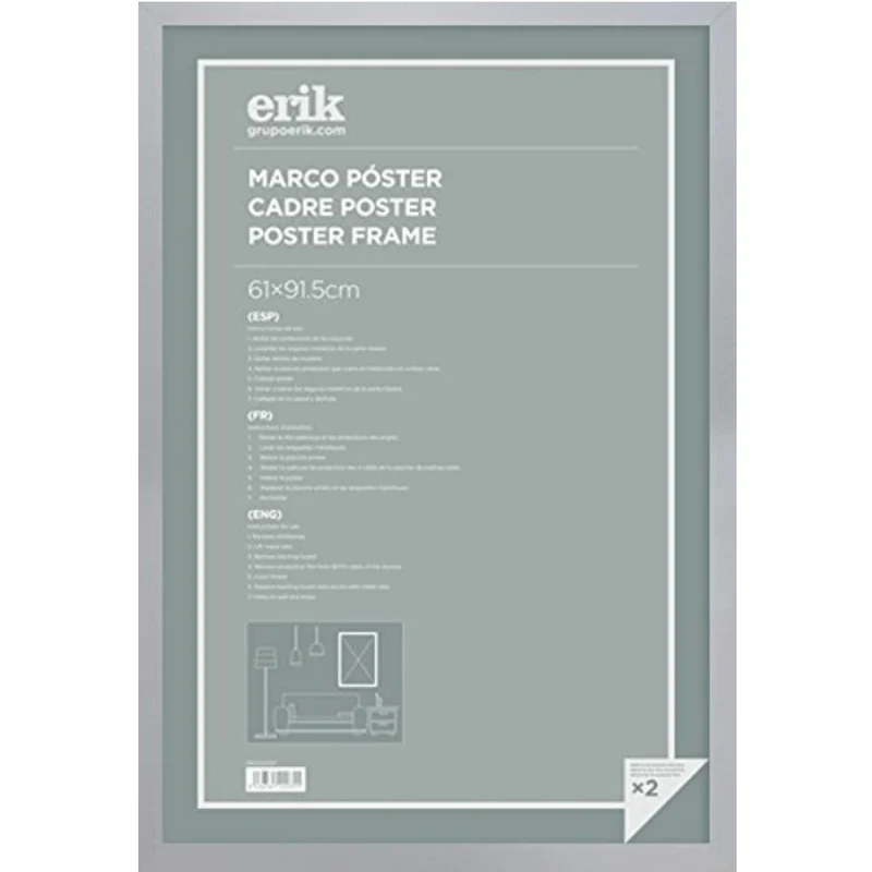Grupo Erik: Cornice Poster 61 x 91,5 cm Argento da parete grande, in legno MDF, Cornice per Maglia da Calcio, Cornice per quadri grandi