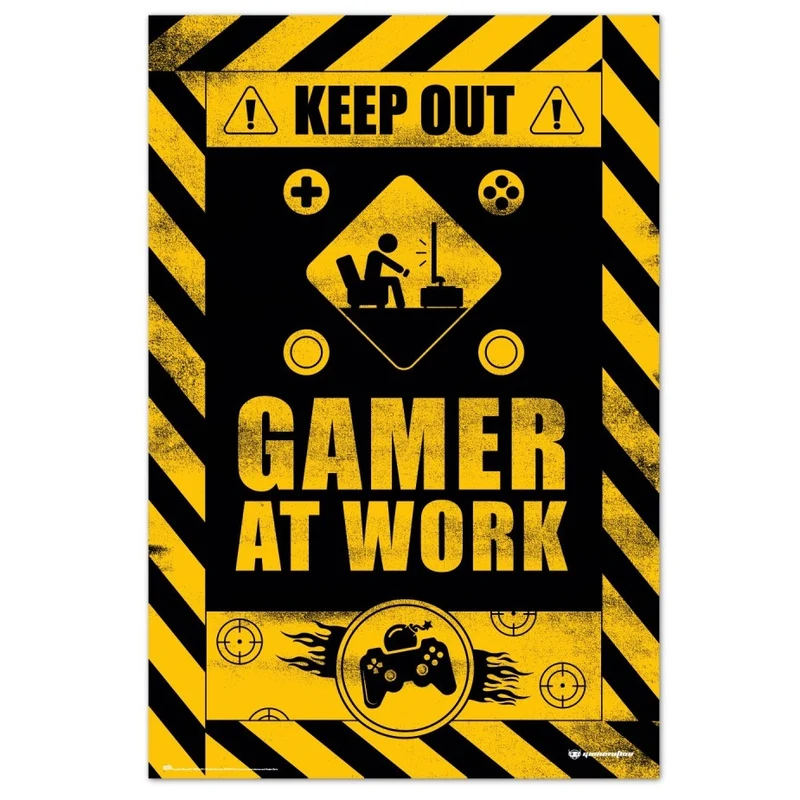 Maxi Poster - Gameration Gaming Caution (Gamer at Work) per Cameretta Ragazzi Nerd Gamers a parete Incorniciabile 91x61 cm