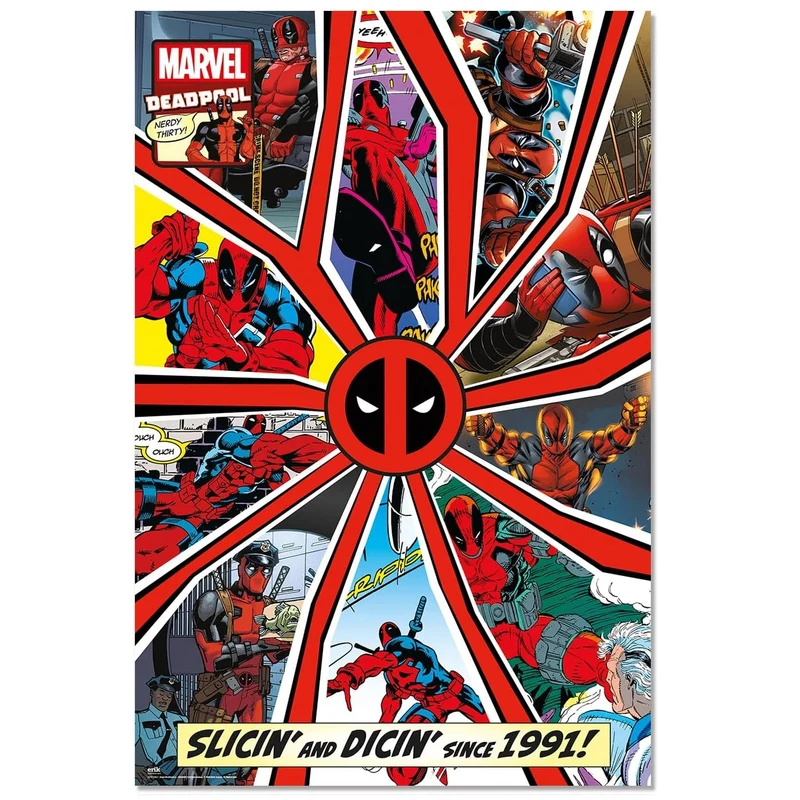 Maxi Poster Marvel (Deadpool) COPERTINA FUMETTO 30 ANNI a Parete per Cameretta Nerd, Ragazzi, Regalo, Licenza Ufficiale, Incorniciabile 91 x 61 cm
