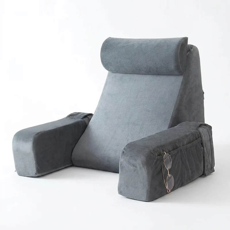 Extra-Large Memory Foam Reading Pillow with Armrests — Bed & Chair Backrest for TV and Gaming
