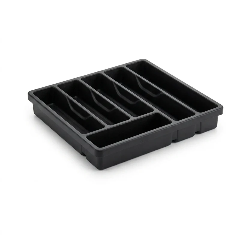 Covered Cutlery Organiser — 6-Compartment Silverware Tray with Washable Lid (PP)
