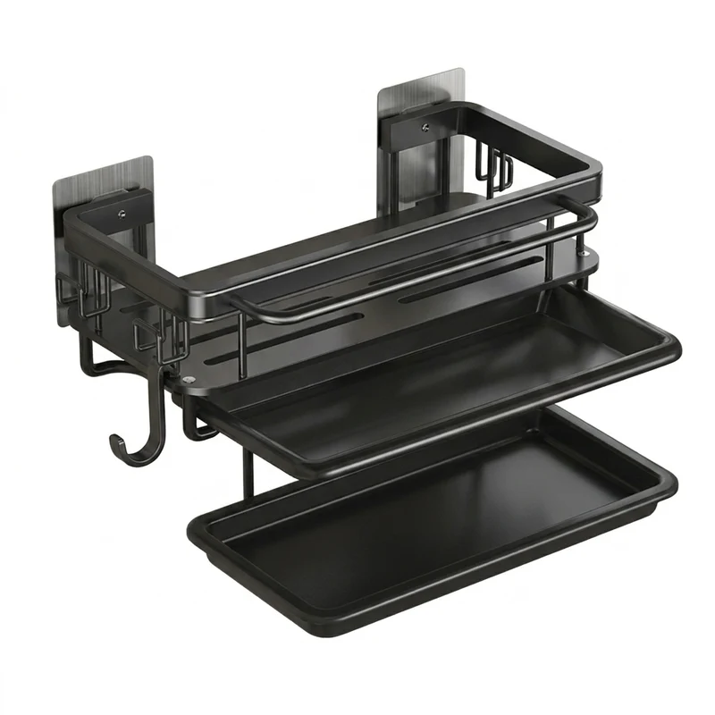 Aluminium Kitchen Sink Drain Rack with Tray — Soap, Sponge & Dishcloth Holder