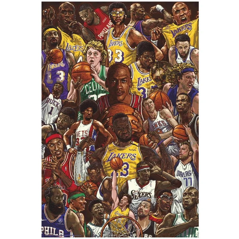 Maxi Poster Sport: NBA Basketball (Superstars) Basket da Parete Incorniciabile 91x61 cm Carta Lucida Licenza Ufficiale