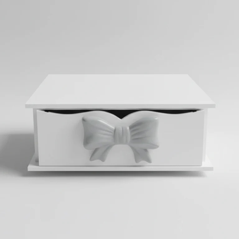 Giardini di Marzo Portacialde in Legno Bianco 33x27x10 cm | Cassetto con 3 Scompartimenti Interni | Manico a Fiocco Simil Ceramica | Organizzatore per Capsule e Accessori Caffè